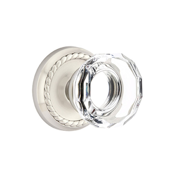 Emtek 8051-LW-US15 Lowell Crystal Door Knob Dummy Set With Rope Rosette Satin Nickel