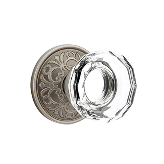 Emtek 8056-LW-US15A Lowell Crystal Door Knob Dummy Set With Lancaster Rosette Pewter
