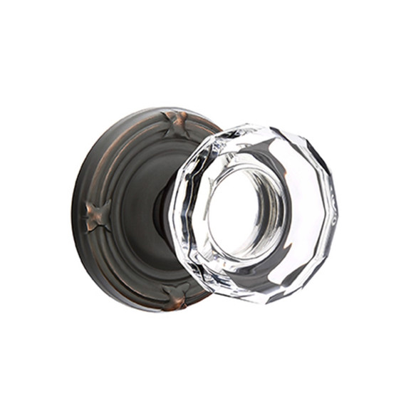 Emtek 8057-LW-US10B Lowell Crystal Door Knob Dummy Set With Ribbon & Reed Rosette Oil Rubbed Bronze