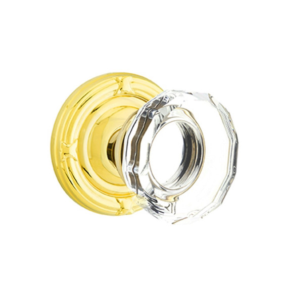 Emtek 8057-LW-US3 Lowell Crystal Door Knob Dummy Set With Ribbon & Reed Rosette Polished Brass