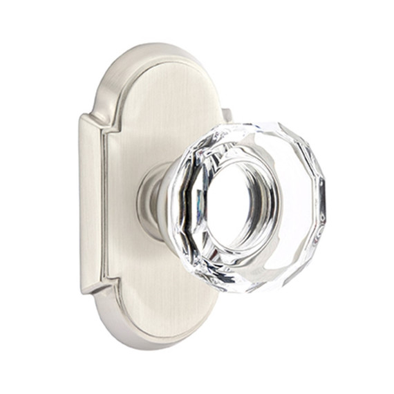 Emtek 8058-LW-US15 Lowell Crystal Door Knob Dummy Set With #8 Rosette Satin Nickel
