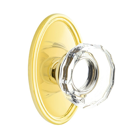 Emtek 8520-LW-US3 Lowell Crystal Door Knob Dummy Set With Oval Rosette Polished Brass