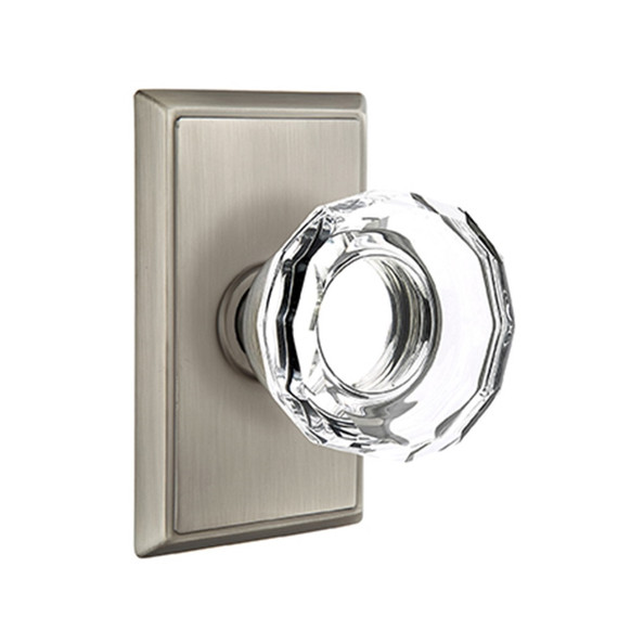 Emtek 8521-LW-US15A Lowell Crystal Door Knob Dummy Set With Rectangular Rosette Pewter