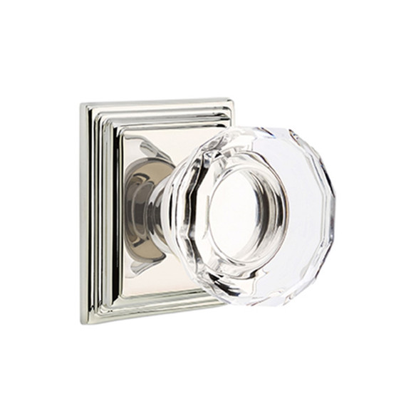 Emtek 8561-LW-US14 Lowell Crystal Door Knob Dummy Set With Wilshire Rosette Polished Nickel