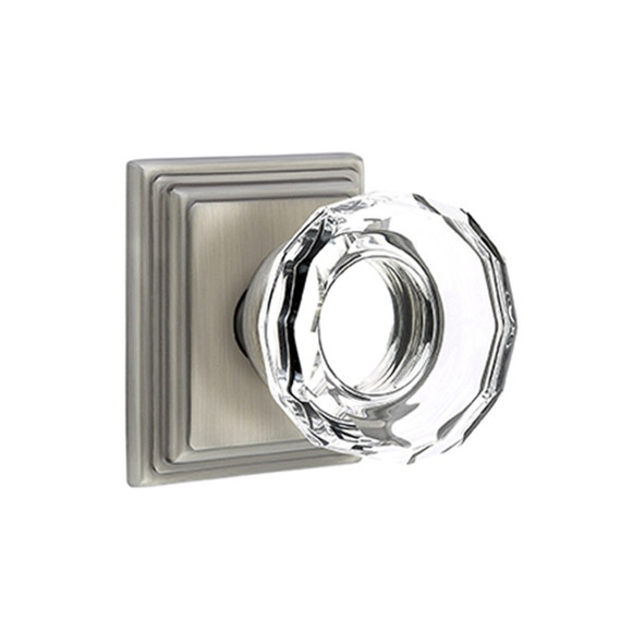 Emtek 8561-LW-US15A Lowell Crystal Door Knob Dummy Set With Wilshire Rosette Pewter