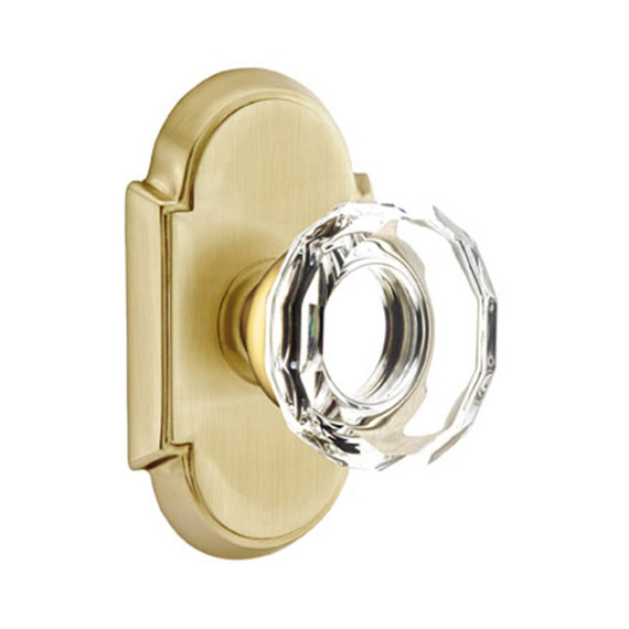 Emtek 8108-LW-US4 Lowell Crystal Door Knob Passage Set With #8 Rosette Satin Brass