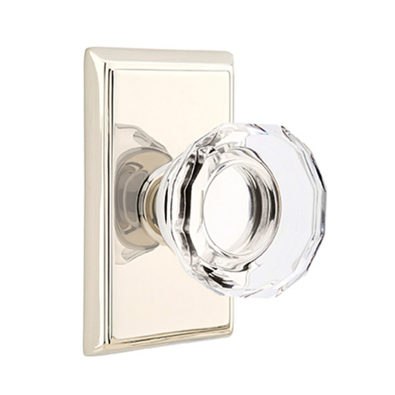 Emtek 8121-LW-US14 Lowell Crystal Door Knob Passage Set With Rectangular Rosette Polished Nickel