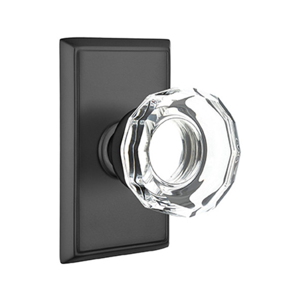 Emtek 8121-LW-US19 Lowell Crystal Door Knob Passage Set With Rectangular Rosette Flat Black