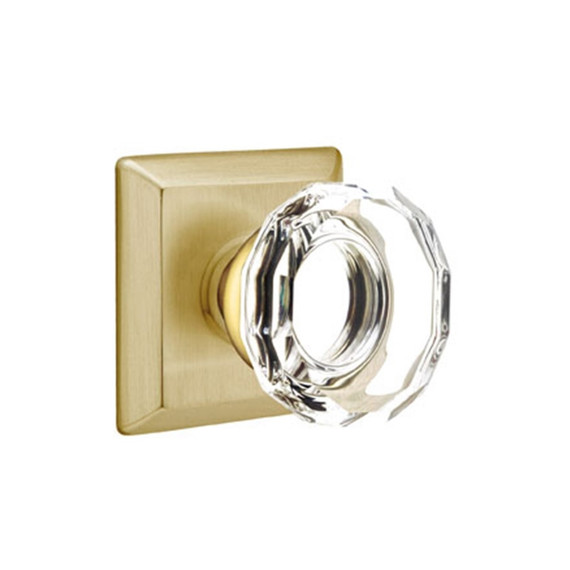 Emtek 8131-LW-US4 Lowell Crystal Door Knob Passage Set With Quincy Rosette Satin Brass
