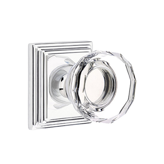 Emtek 8161-LW-US26 Lowell Crystal Door Knob Passage Set With Wilshire Rosette Polished Chrome