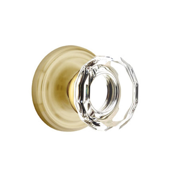 Emtek 8200-LW-US4 Lowell Crystal Door Knob Privacy Set With Regular Rosette Satin Brass