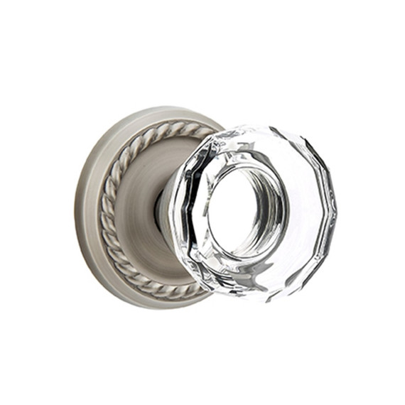 Emtek 8201-LW-US15A Lowell Crystal Door Knob Privacy Set With Rope Rosette Pewter