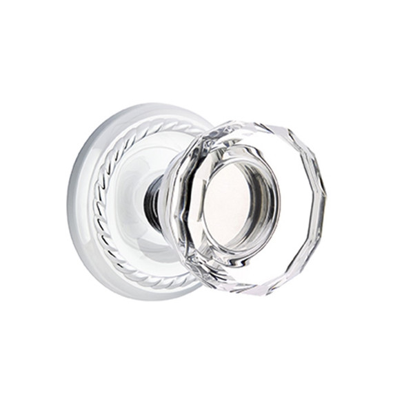 Emtek 8201-LW-US26 Lowell Crystal Door Knob Privacy Set With Rope Rosette Polished Chrome
