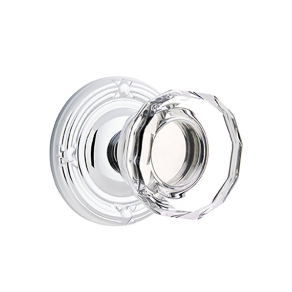 Emtek 8207-LW-US26 Lowell Crystal Door Knob Privacy Set With Ribbon & Reed Rosette Polished Chrome