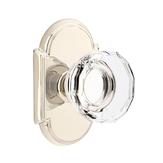 Emtek 8208-LW-US14 Lowell Crystal Door Knob Privacy Set With #8 Rosette Polished Nickel