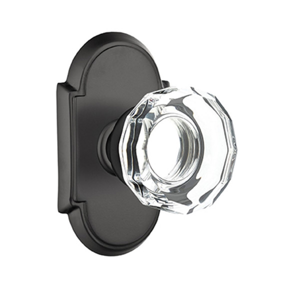 Emtek 8208-LW-US19 Lowell Crystal Door Knob Privacy Set With #8 Rosette Flat Black