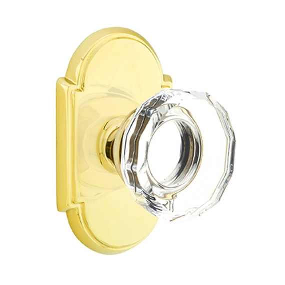 Emtek 8208-LW-US3 Lowell Crystal Door Knob Privacy Set With #8 Rosette Polished Brass