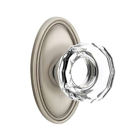 Emtek 8220-LW-US15A Lowell Crystal Door Knob Privacy Set With Oval Rosette Pewter