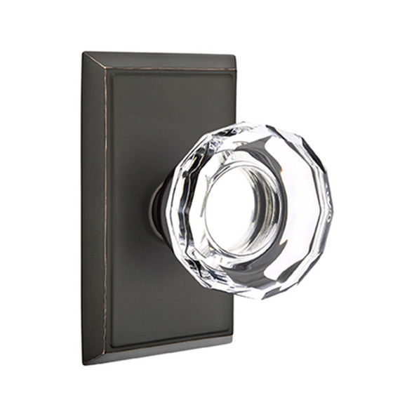 Emtek 8221-LW-US10B Lowell Crystal Door Knob Privacy Set With Rectangular Rosette Oil Rubbed Bronze