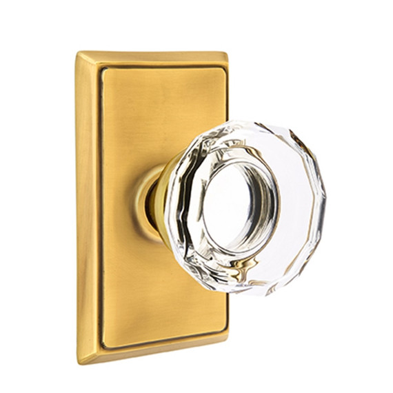 Emtek 8221-LW-US7 Lowell Crystal Door Knob Privacy Set With Rectangular Rosette French Antique