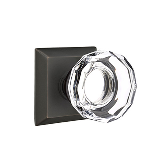 Emtek 8231-LW-US10B Lowell Crystal Door Knob Privacy Set With Quincy Rosette Oil Rubbed Bronze