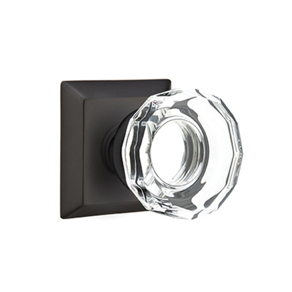 Emtek 8231-LW-US19 Lowell Crystal Door Knob Privacy Set With Quincy Rosette Flat Black