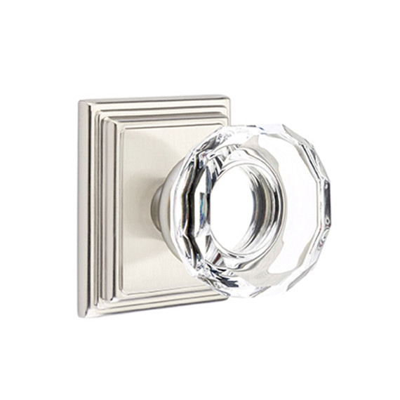 Emtek 8261-LW-US15 Lowell Crystal Door Knob Privacy Set With Wilshire Rosette Satin Nickel