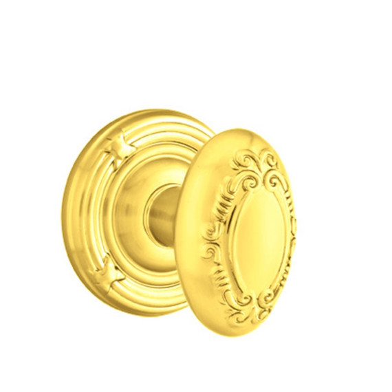 Emtek 8057-V-US3 Victoria Door Knob Dummy Set With Ribbon & Reed Rosette Polished Brass