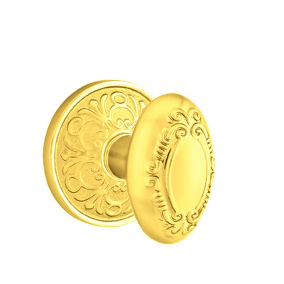 Emtek 8106-V-US3 Victoria Door Knob Passage Set With Lancaster Rosette Polished Brass