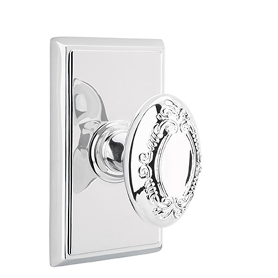 Emtek 8121-V-US26 Victoria Door Knob Passage Set With Rectangular Rosette Polished Chrome