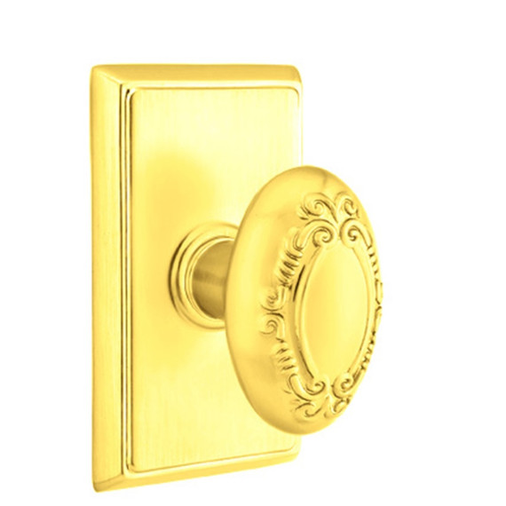 Emtek 8221-V-US3 Victoria Door Knob Privacy Set With Rectangular Rosette Polished Brass