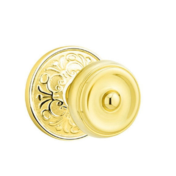 Emtek 8056-W-US3 Waverly Door Knob Dummy Set With Lancaster Rosette Polished Brass