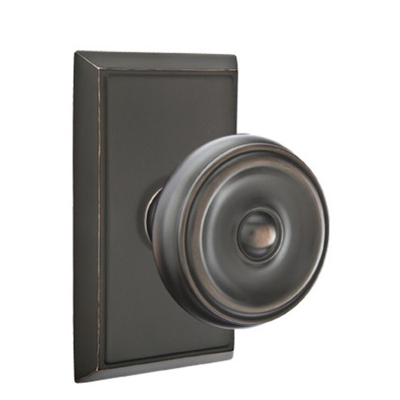 Emtek 8121-W-US10B Waverly Door Knob Passage Set With Rectangular Rosette Oil Rubbed Bronze