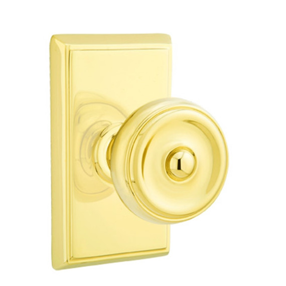 Emtek 8121-W-US3 Waverly Door Knob Passage Set With Rectangular Rosette Polished Brass