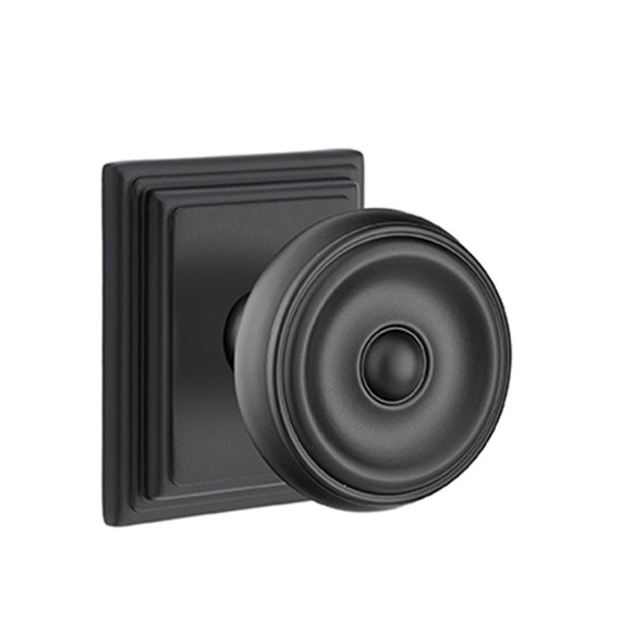 Emtek 8261-W-US19 Waverly Door Knob Privacy Set With Wilshire Rosette Flat Black