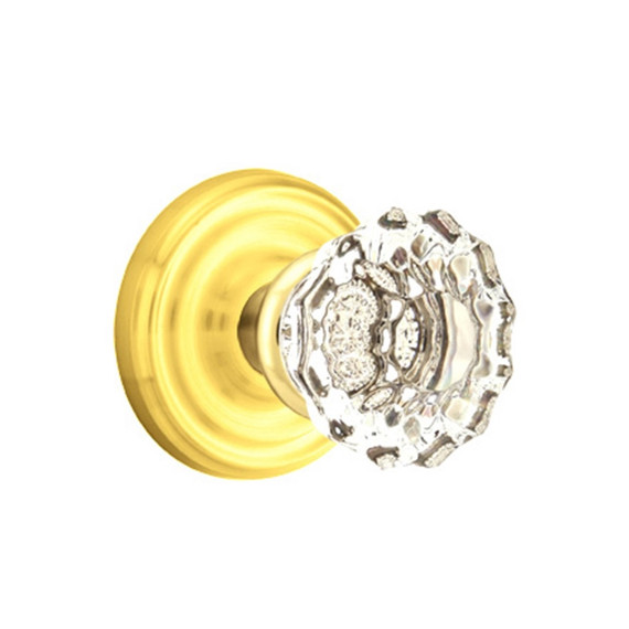 Emtek 8050-AS-US3 Astoria Clear Crystal Door Knob Dummy Set With Regular Rosette Polished Brass