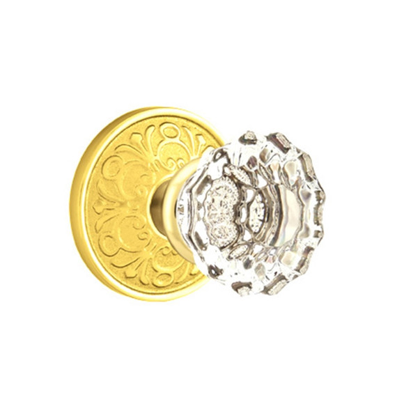 Emtek 8056-AS-US3 Astoria Clear Crystal Door Knob Dummy Set With Lancaster Rosette Polished Brass