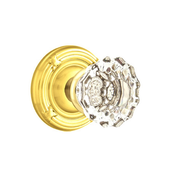 Emtek 8057-AS-US3 Astoria Clear Crystal Door Knob Dummy Set With Ribbon & Reed Rosette Polished Brass