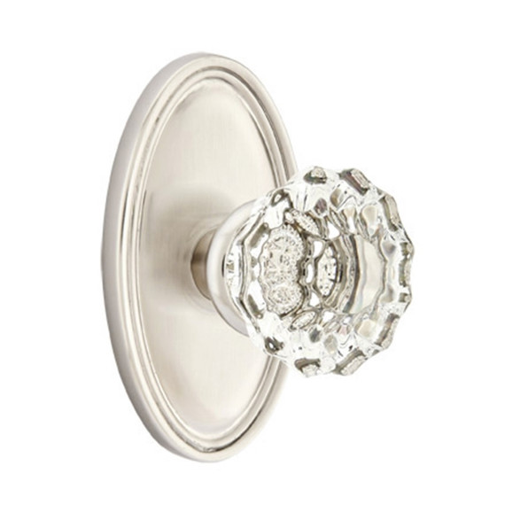 Emtek 8520-AS-US15 Astoria Clear Crystal Door Knob Dummy Set With Oval Rosette Satin Nickel
