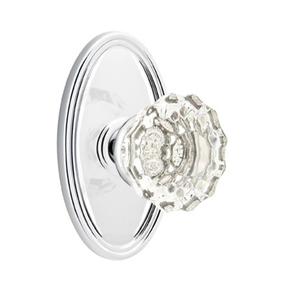 Emtek 8520-AS-US26 Astoria Clear Crystal Door Knob Dummy Set With Oval Rosette Polished Chrome