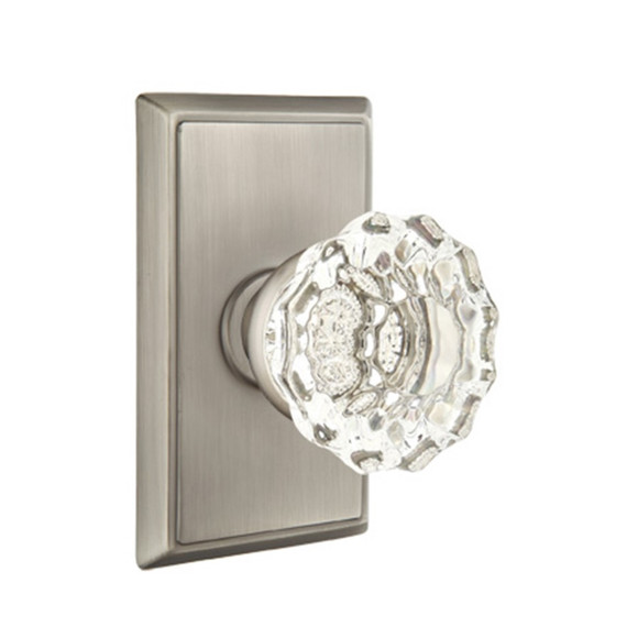 Emtek 8521-AS-US15A Astoria Clear Crystal Door Knob Dummy Set With Rectangular Rosette Pewter