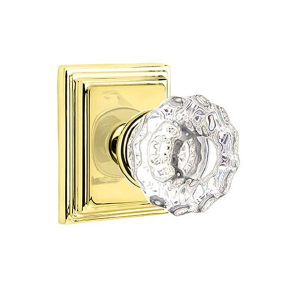 Emtek 8561-AS-US3 Astoria Clear Crystal Door Knob Dummy Set With Wilshire Rosette Polished Brass