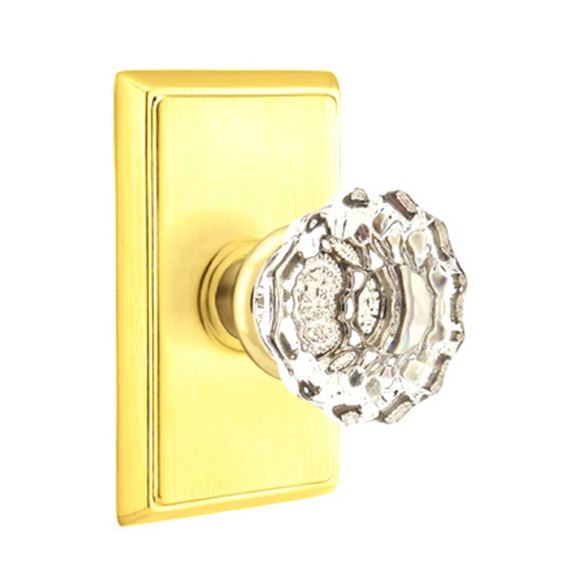 Emtek 8121-AS-US3 Astoria Clear Crystal Door Knob Passage Set With Rectangular Rosette Polished Brass