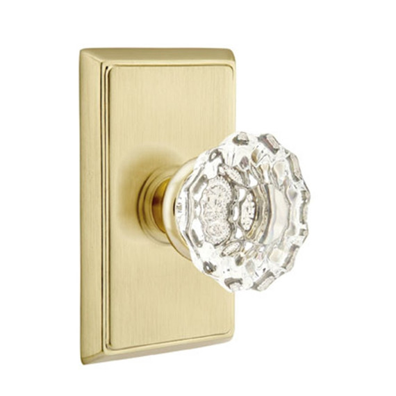 Emtek 8121-AS-US4 Astoria Clear Crystal Door Knob Passage Set With Rectangular Rosette Satin Brass