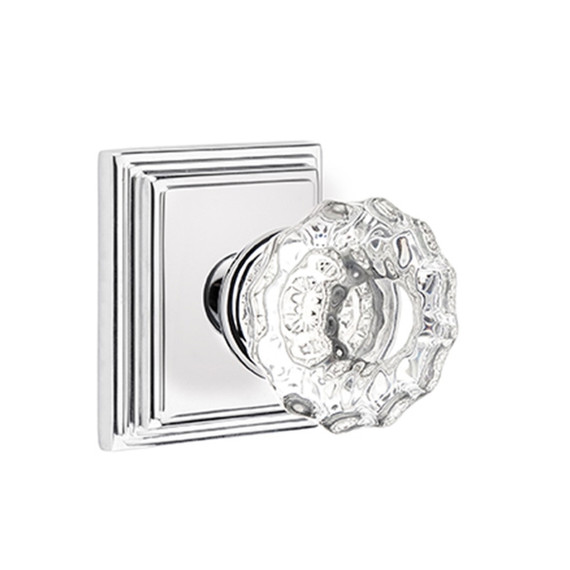 Emtek 8161-AS-US26 Astoria Clear Crystal Door Knob Passage Set With Wilshire Rosette Polished Chrome