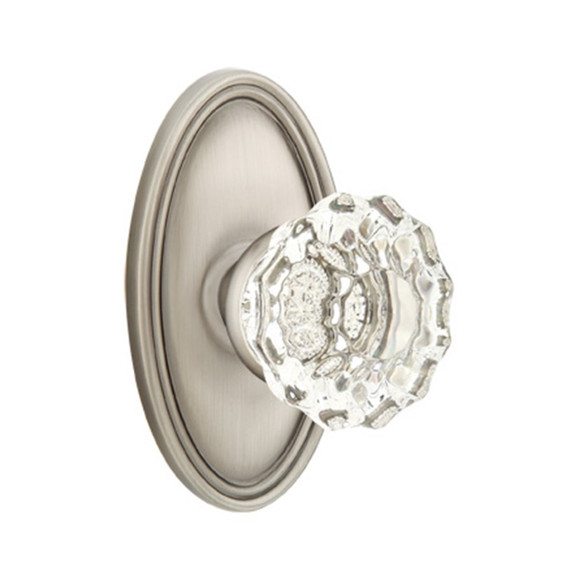 Emtek 8220-AS-US15A Astoria Clear Crystal Door Knob Privacy Set With Oval Rosette Pewter