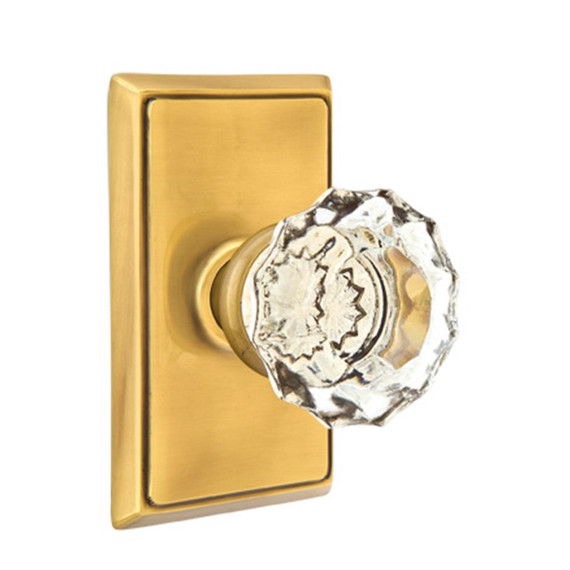 Emtek 8221-AS-US7 Astoria Clear Crystal Door Knob Privacy Set With Rectangular Rosette French Antique