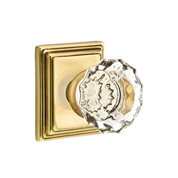 Emtek 8261-AS-US7 Astoria Clear Crystal Door Knob Privacy Set With Wilshire Rosette French Antique