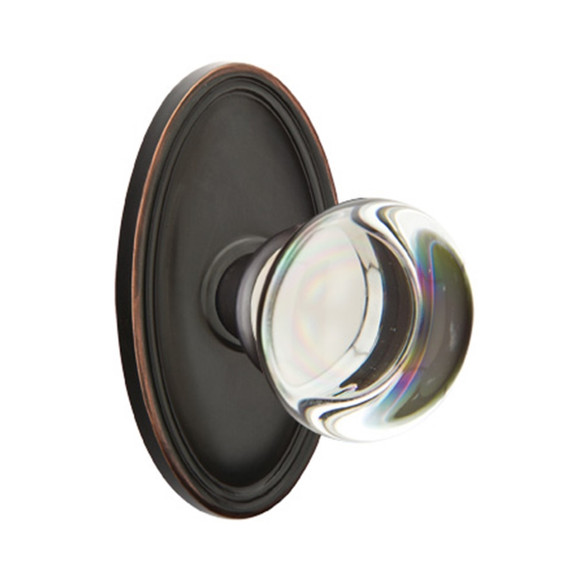 Emtek 8220-PC-US10B Providence Crystal Door Knob Privacy Set With Oval Rosette Oil Rubbed Bronze