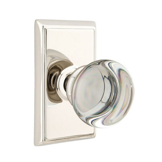 Emtek 8221-PC-US14 Providence Crystal Door Knob Privacy Set With Rectangular Rosette Polished Nickel